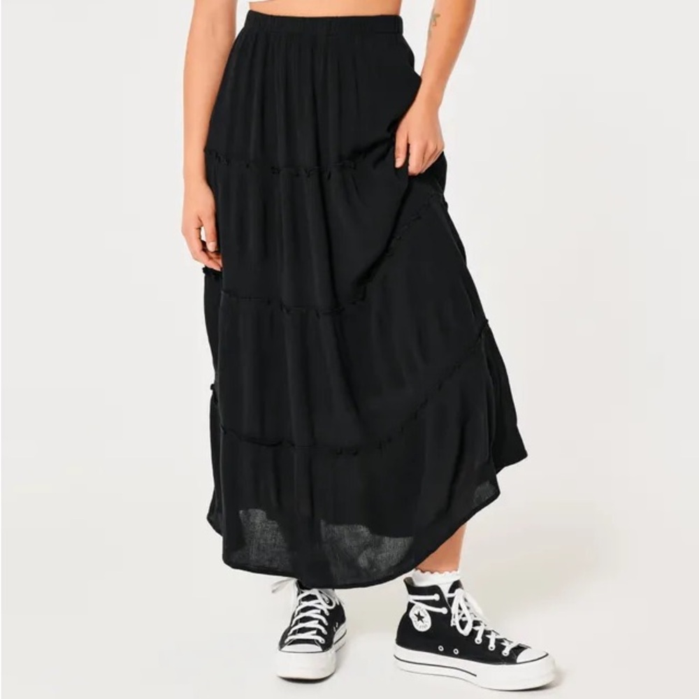 Hollister ultra high rise maxi skirt in black